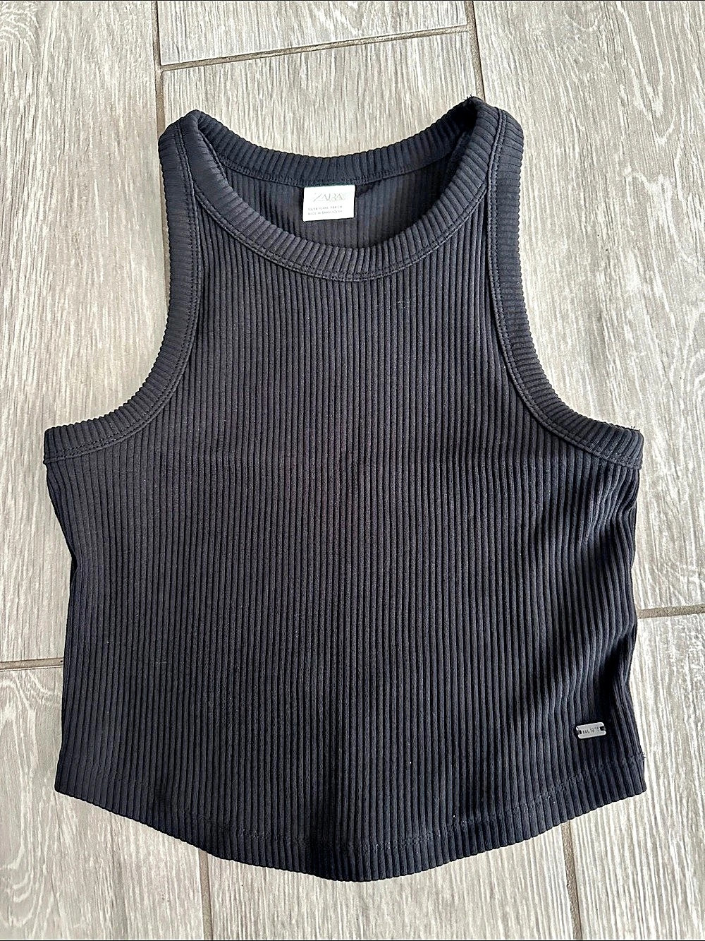 Zara Girls Ribbed Tank Top in Black Size 13-14